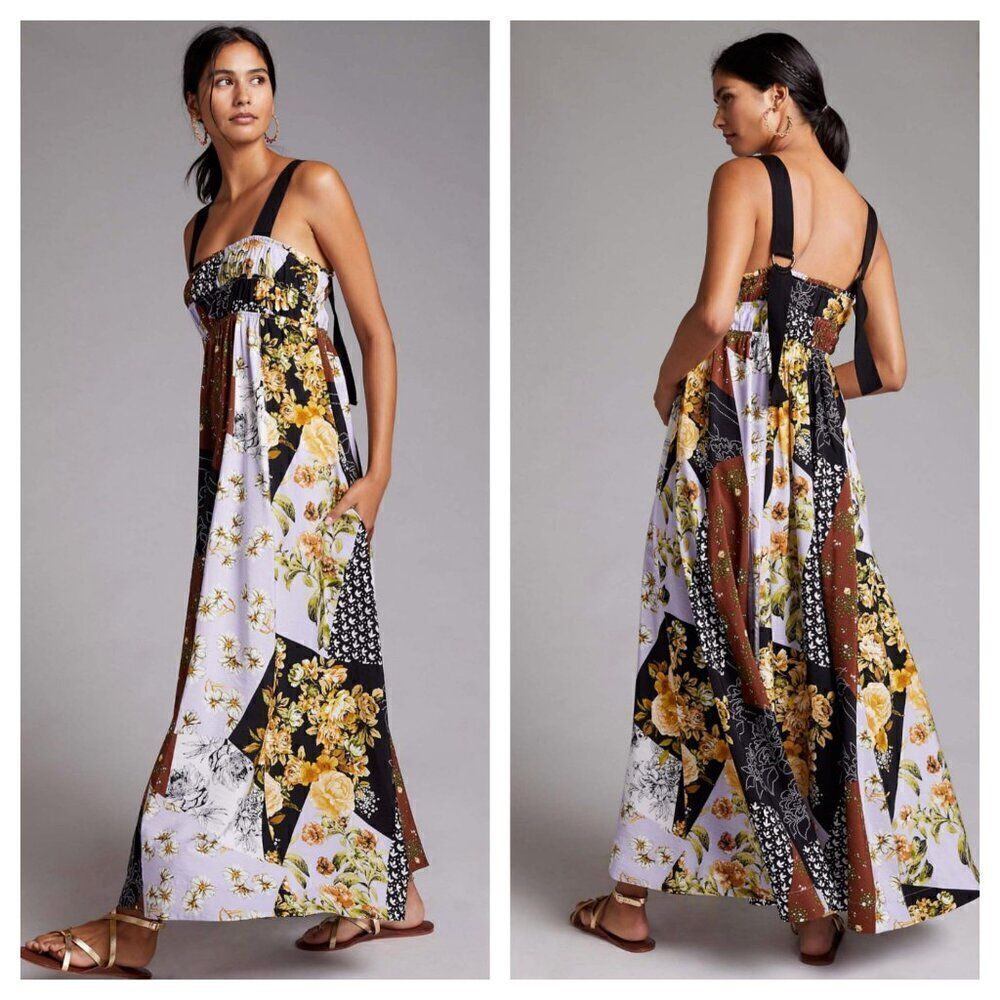 NEW Maeve Anthropologie Patchwork Floral Maxi Dress Colorful Boho Women's S
